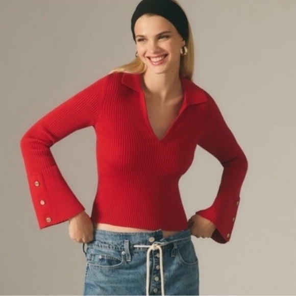 Maeve Sweaters - Maeve Red V-Neck Sweater